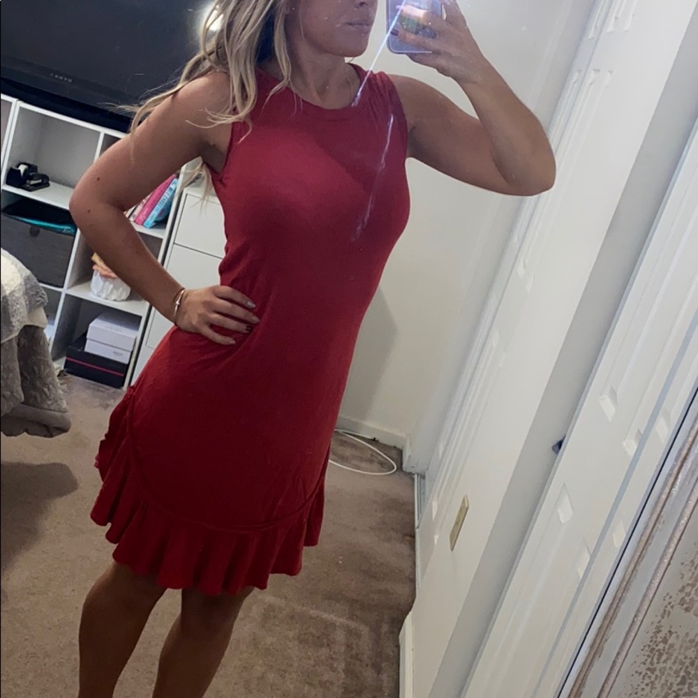 Red Rust Simple Bottom Ruffle Dress - image 1